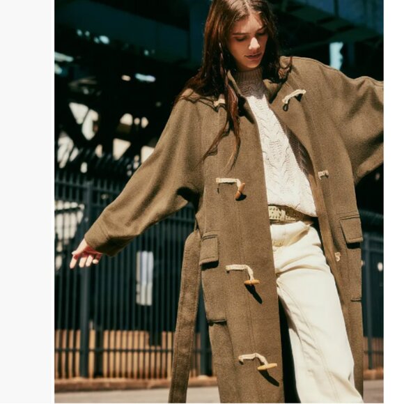 Free People Alma Long Duffle Coat Color BEECH Size Large - Picture 2 of 12